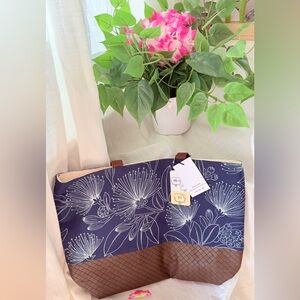 Hand Crafted Navy and Brown Floral Tote